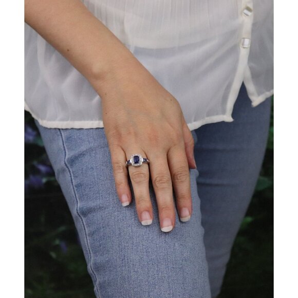 Sterling Silver Blue and White Cubic Zirconia Ring Ring Size 7 1/4 - Picture 4 of 7